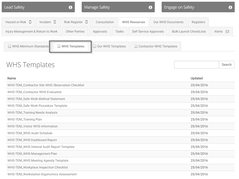 WHS Templates – Citation HR Support Centre